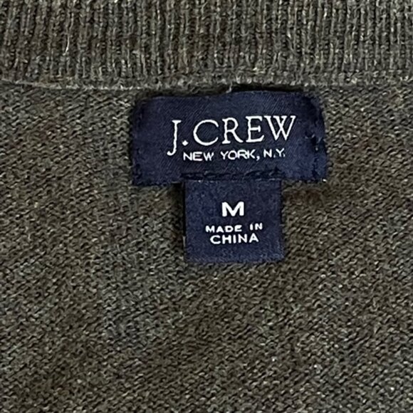 J. CREW Men's Olive Green Cotton-Cashmere V-Neck Sweater - Size Medium - Picture 6 of 8